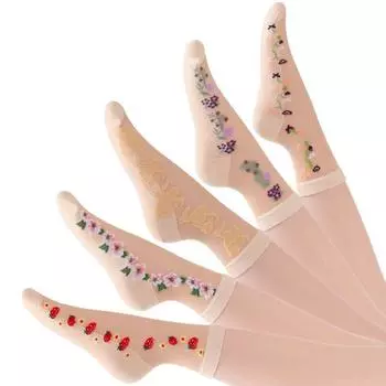 5 пар/комплект женские и девушки чулки средней длины с кристаллами весна-лето тонкие вышитые кружевные дышащие нескользящие носки из стеклянного шелка 2251