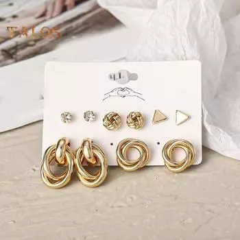 5 пар круглые серьги-гвоздики, комплект классических геометрических серег со стразами, минималистичные украшения из сплава для женщин и девочек, подарок серебряный