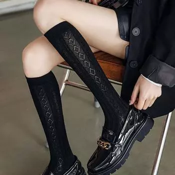 5 пар летних женских тонких носков до колена для девочек в японском стиле, длинные однотонные носки для школьников белый