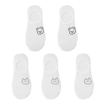 5 пар/лот белые носки-лодочки с рисунком для женщин, милые тонкие летние носки с рисунком, силиконовые нескользящие невидимые носки для лодочек EUR 35-38