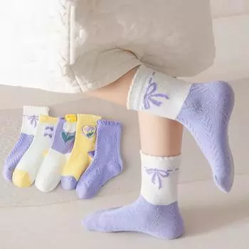 5 пар/лот детские хлопковые носки с милым мультяшным принтом носки для девочек весна-осень принцесса девочка носки средней длины S фиолетовый