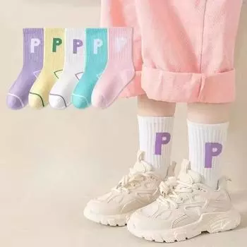 5 пар/лот детские модные носки с буквами для девочек, удобные спортивные повседневные школьные хлопковые носки средней длины S разноцветный