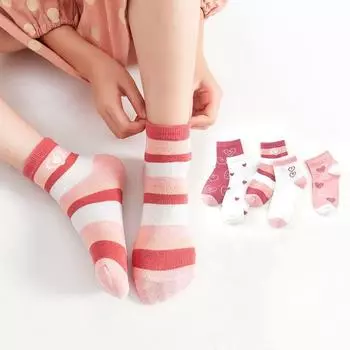 5 пар/лот детские мягкие хлопковые носки корейские носки с принтом в виде сердечек и цветов для девочек весенне-летние теплые детские носки средней длины S(3-5Y) розовый