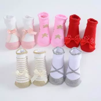 5 пар/лот детские носки 0-12 месяцев, хлопковые детские носки с мультяшным принтом и бантиками для девочек, милые детские носки для новорожденных мальчиков M