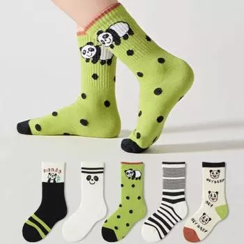5 пар/лот детские носки детские зеленые панда стиль мальчики девочки носки повседневные удобные детские носки осень зима M зелёный