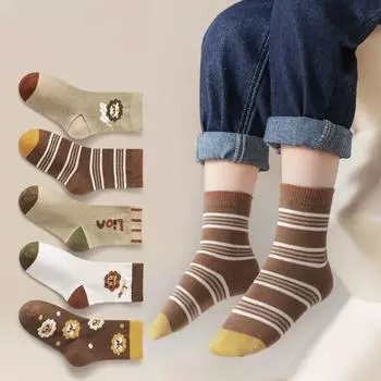 5 пар/лот детские носки для малышей девочек и мальчиков средние носки для детей мягкие хлопковые носки с рисунком львов и буквами осень S коричневый