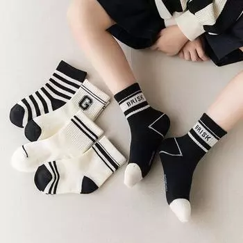 5 пар/лот, детские носки, модные школьные детские спортивные носки в полоску, белые милые детские хлопковые носки для мальчиков и девочек 3-12 лет