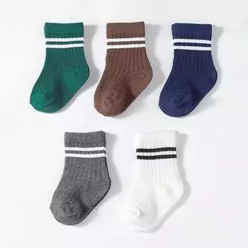 5 пар/лот Детские носки в стиле колледж для мальчиков и девочек, полосатые носки средней длины, повседневные детские спортивные хлопковые носки fit 1-3 years old