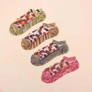 5 пар/лот Летние короткие носки Ультратонкие Цветочные из Стеклянного шелка Модные женские носки Кружевные носки-лодочки Низкие Прозрачные Невидимые носки One Size