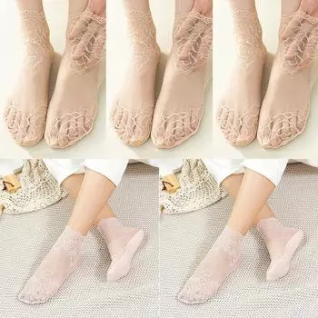 5 пар/лот Лолита Женские невидимые кружевные носки Тонкие женские кружевные носки-лодочки Полые Нескользящие Неглубокие Прозрачные носки Женские 5 pairs