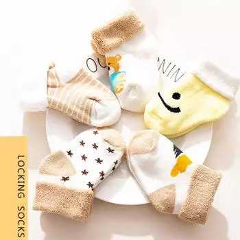 5 пар/лот носки для новорожденных, осенне-зимние плотные махровые носки, милые детские теплые носки с героями мультфильмов для детей 0-3 лет m
