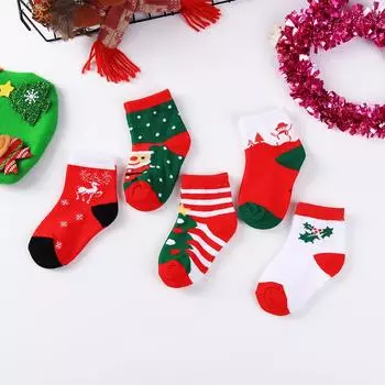 5 пар/лот Новогодние детские рождественские носки Детские носки Милые Прекрасные для мальчиков и девочек Хлопковые Красные Подарочные носки Осенне-зимние носки S (1-4Y)