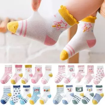 5 пар/лот, От 0 до 6 лет, дышащие детские носки, летние хлопковые красочные детские милые носки, тонкие мягкие носки для маленьких девочек, новорожденных мальчиков S