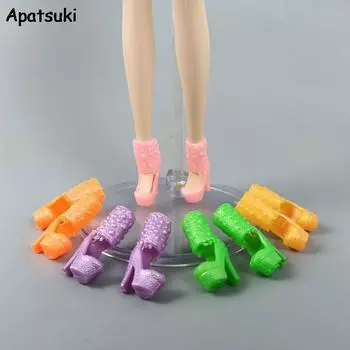 5 пар/лот, пластиковые модные кукольные туфли для куклы Барби, сандалии на высоком каблуке, обувь для куклы Барби, 1/6, аксессуары для кукол BJD, игрушки разноцветный