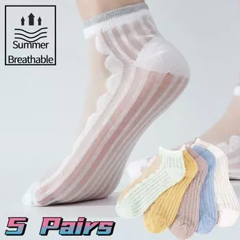 5 пар/лот сексуальные кружевные сетчатые носки из смешанного волокна, прозрачные эластичные эластичные лодыжки из сетчатой пряжи, тонкие женские крутые носки EUR35-39