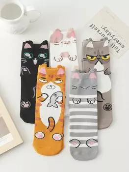 5 пар/лот Женские модные мультяшные носки Японские милые носки до щиколотки с котиками Дышащие студенческие носки для дам One Size