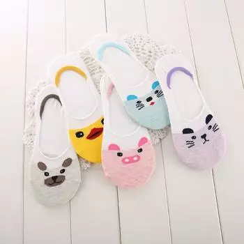 5 пар / лот, женские носки ярких цветов, носки-лодочки с рисунком маленьких животных, повседневные забавные носки для девочек Pack of 5