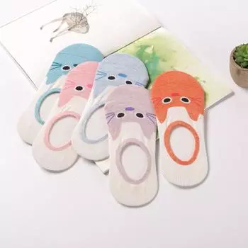 5 пар / лот, женские носки ярких цветов, носки-лодочки с рисунком маленьких животных, повседневные забавные носки для девочек Pack of 5