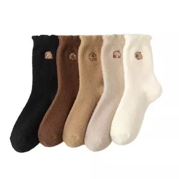 5 пар милых флисовых носков с капибарами, с оборками, каваийные, утолщенные, теплые носки, зимние мягкие плюшевые носки, женские, студенческие