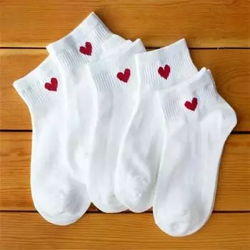 5 пар милых хлопковых носков с сердечками, женские летние модные черные белые спортивные короткие носки для девочек, милые стильные низкие носки-лодочки one size белый