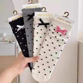 5 пар милых летних кружевных носков до середины голени с бантом для женщин 5 Pairs белый