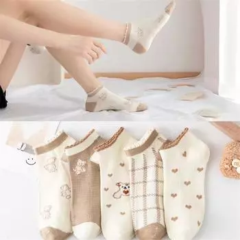 5 пар милых мультяшных вышитых осенних дезодорирующих впитывающих дышащих удобных повседневных спортивных носков для девочек в подарок 5pairs