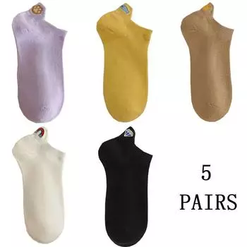 5 пар милых женских носков с вышивкой животных, весенне-летние, короткие, с мелким вырезом, модные, радужные, женские носки-следки, набор One Size