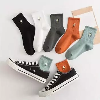 5 пар милых женских носков-трубочек с вышивкой ромашек — мягкие и удобные