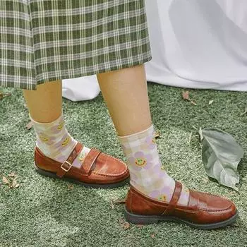 (5 пар) Модные носки с круглым вырезом в клетку Smile Flower N_WF15 23cm - 26cm