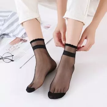 5 пар модных стеклянных шелковых носков для девочек и женщин, носки до щиколотки из кружева с кристаллами из шелка чёрный