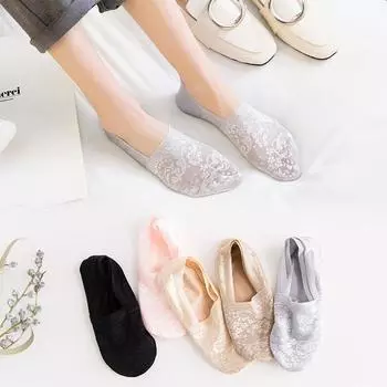 5 пар модных женских летних носков, кружевные носки с цветочным узором, нескользящие невидимые носки до щиколотки, новые, 4 цвета Free size