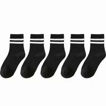 5 пар модных женских носков, комплект из 2 полосок, средней толщины, дышащие спортивные длинные школьные носки, упаковка Calcetines Skarpetki Damskie One Size