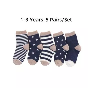 5 пар мультяшных детских носков весна-осень в полоску и в горошек для девочек и мальчиков, мягкие короткие носки для малышей и детей 1-3Y