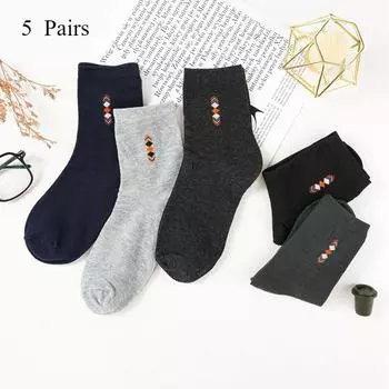 5 пар мужских хлопковых носков, повседневные, дышащие, мягкие, простые, для отдыха, для бизнеса, удобные, средней длины 5 Pairs чёрный