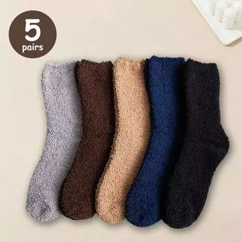 5 пар мужских и женских простых плюшевых однотонных носков, подходящих для зимы, теплых и удобных носков One Size