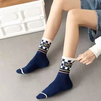 5 пар мужских и женских весенних модных однотонных спортивных полосатых хлопковых носков средней длины 5 Pairs