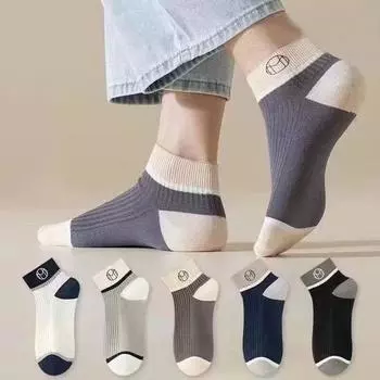 5 пар мужских летних сетчатых дышащих повседневных коротких носков, впитывающих пот носков с низким вырезом до щиколотки, носков-лодочек чёрный