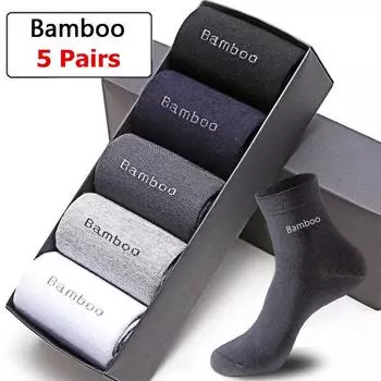 5 пар мужских носков из бамбукового волокна, дышащие компрессионные удобные носки, деловые повседневные носки для мужчин и мужчин EUR 38-45 темно-синий