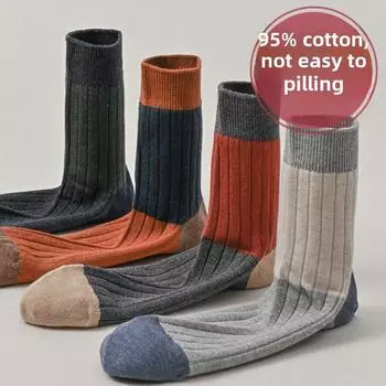 5 пар мужских носков из чистого хлопка, впитывающих пот, дышащих, подходящих по цвету, хлопковых трубчатых носков 5 Pairs
