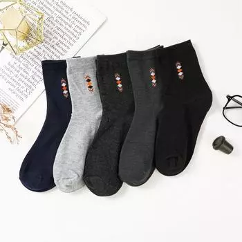 5 пар мужских носков из полиэстера и хлопка, новый стиль, черные деловые мужские носки, мягкие дышащие весенне-осенние мужские носки, большие размеры 5 Pairs чёрный