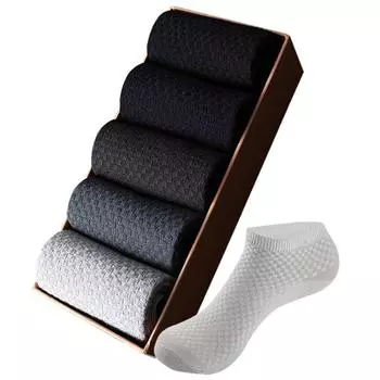 5 пар мужских носков, короткие носки из бамбукового волокна, летние высокого качества, деловые дышащие мужские носки, мужские носки Meias, большой размер 38-48 EUR38-43 чёрный