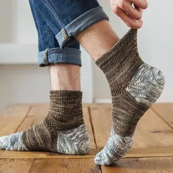 5 пар мужских осенне-зимних впитывающих пот дезодорирующих удобных высококачественных утолщенных хлопковых носков контрастного цвета с прямым углом 5 Pairs