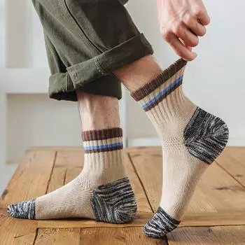 5 пар мужских осенне-зимних высококачественных утолщенных хлопковых спортивных носков контрастного цвета, не допускающих провисания 5 Pairs