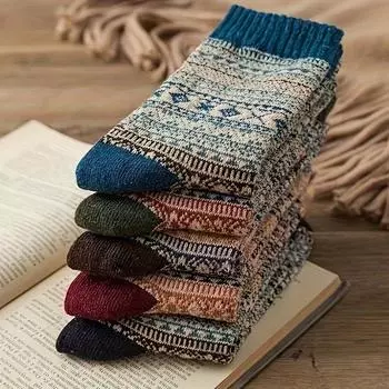 5 пар мужских винтажных носков в этническом стиле в стиле ретро, теплые удобные повседневные мягкие и эластичные носки, мужские зимние и осенние чулочно-носочные изделия 5 Pairs