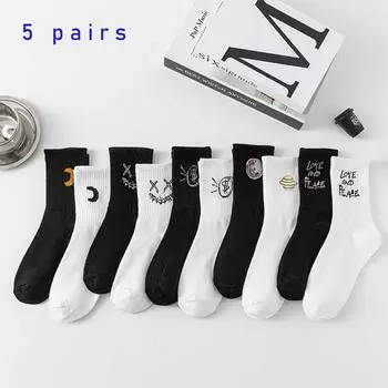 5 пар мужских/женских длинных носков из хлопка, мягкие и дышащие. Весенние и летние носки средней длины DEVIL S Single code
