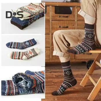 5 пар мужских зимних носков средней длины, толстые, термоизоляционные, в этническом стиле, для дома, спальни, носки-тапочки, цветные, противоскользящие, трикотажные, повседневные, спортивные A