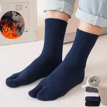 5 пар мужских зимних носков-таби с двумя пальцами, утолщенные теплые однотонные шлепанцы, повседневные хлопковые термоноски средней длины EU 39-44 US 6-10