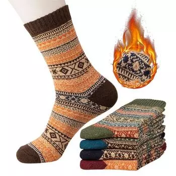 5 пар мужских зимних носков, высокие хлопковые носки в стиле ретро с эластичными манжетами в рубчик A