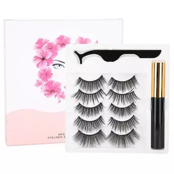 5 пар накладных ресниц магнитная жидкая подводка для глаз пинцет набор ресниц макияж набор (010)
