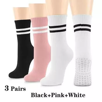 5 пар нескользящих носков для йоги в полоску, носки для пилатеса для женщин, из чистого хлопка, с силиконовыми накладками, спортивные носки для фитнеса, пилатеса, йоги, тренажерного зала, танцев